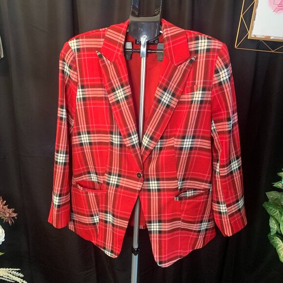 ❤️HP🌺🌟NY&C Haymarket Check Red Blazer XL Petite (ECU) - Picture 2 of 10